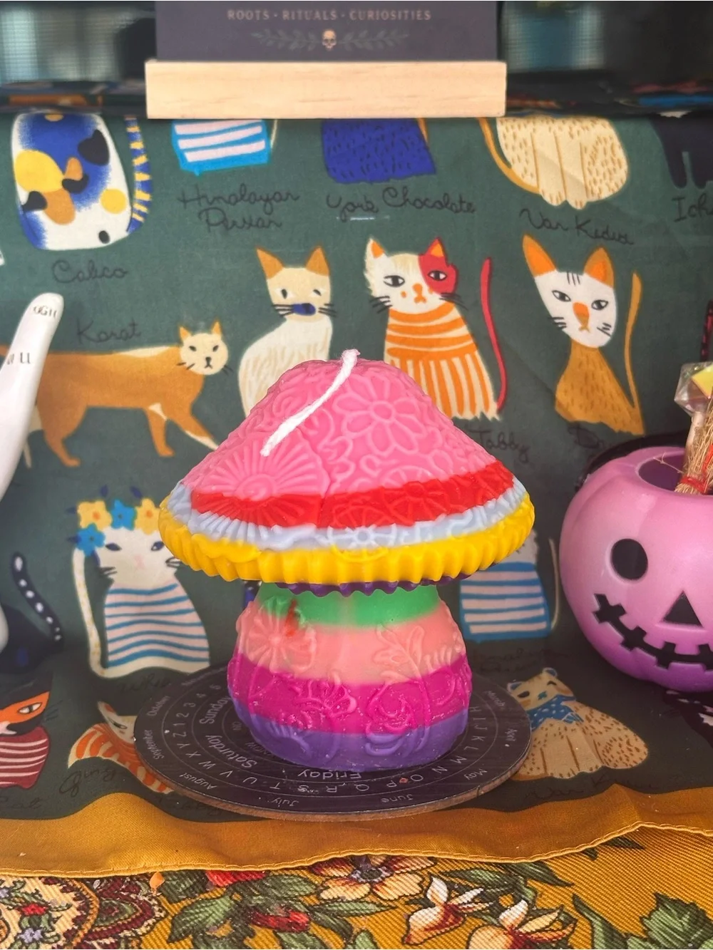 Rainbow Floral Mushroom Candle